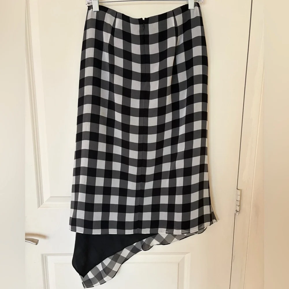 Self-Portrait Black and White Asymmetrical Gingham Wrap Skirt - Picture 3 of 8